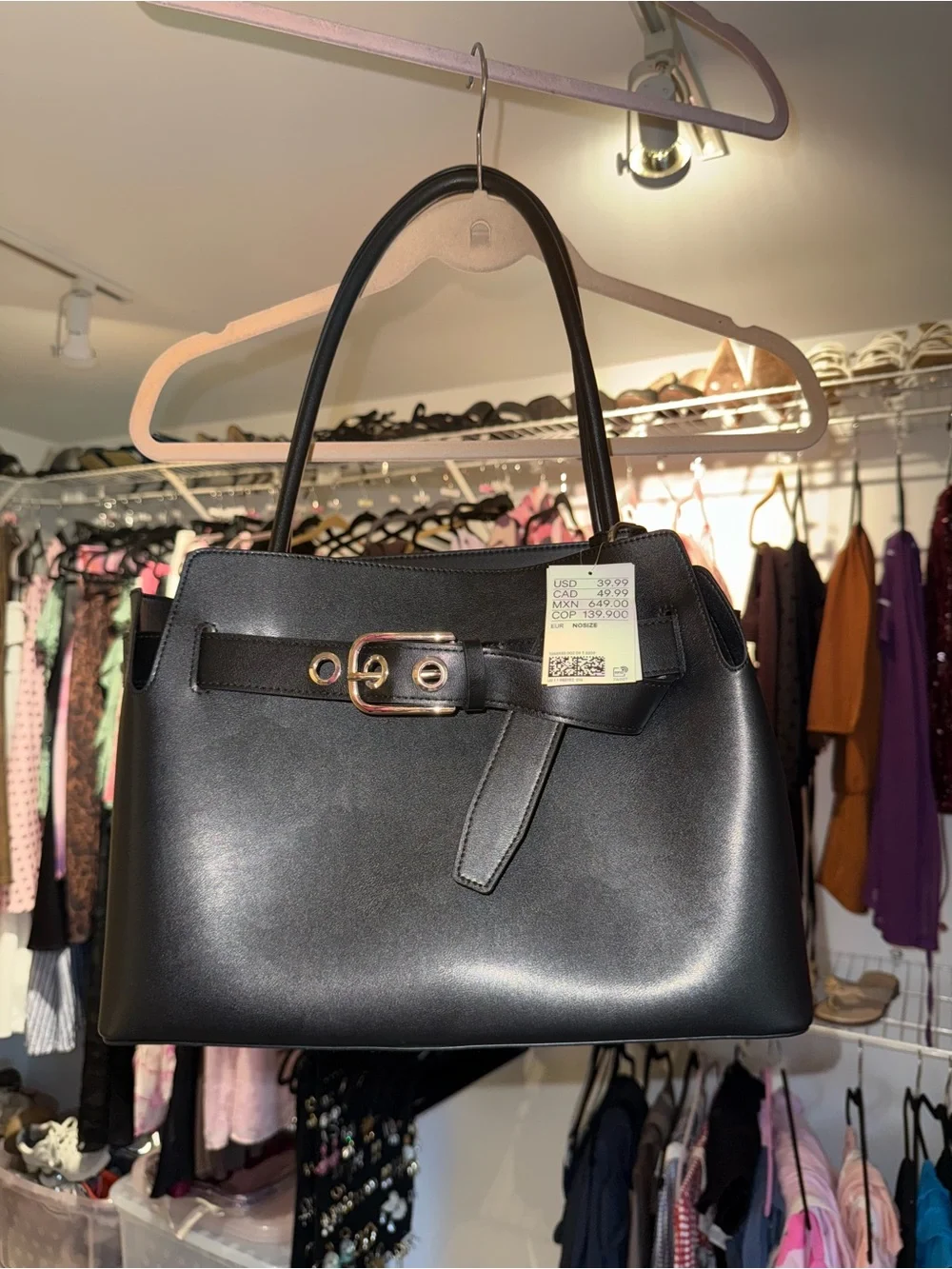 Women's Black faux Leather Top-Handle Bag with Buckle Detail new with tag H&M